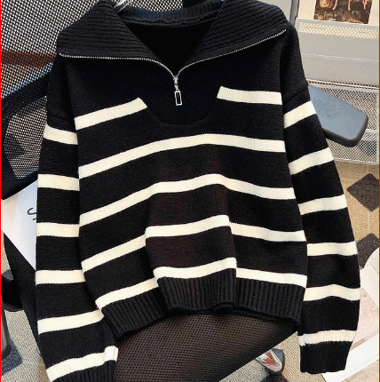 تصميم البلوزة الأنيق المبسط، بأكمام طويلة، لون مخطط، لفصل الخريف/الشتاء، متناسق مع معظم الملابس، بلوزة لحياة المرأة اليومية